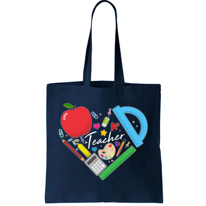 Cute Cool Teacher School Tools Heart Tote Bag