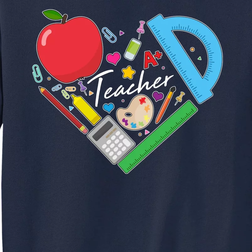 Cute Cool Teacher School Tools Heart Tall Sweatshirt