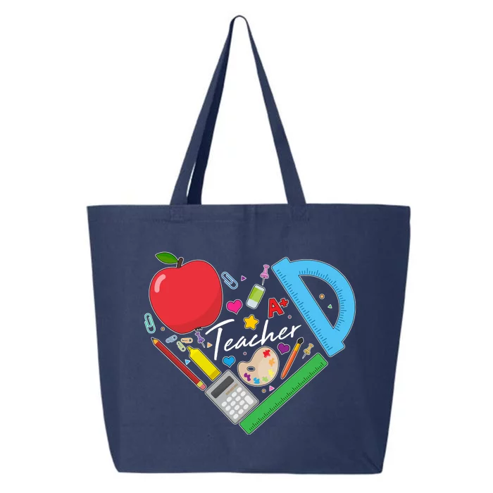 Cute Cool Teacher School Tools Heart 25L Jumbo Tote