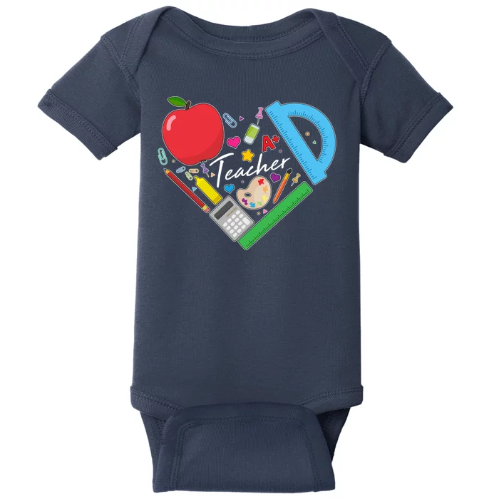 Cute Cool Teacher School Tools Heart Baby Bodysuit