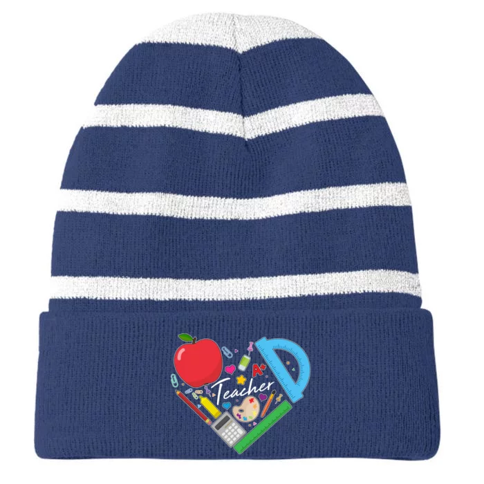 Cute Cool Teacher School Tools Heart Striped Beanie with Solid Band