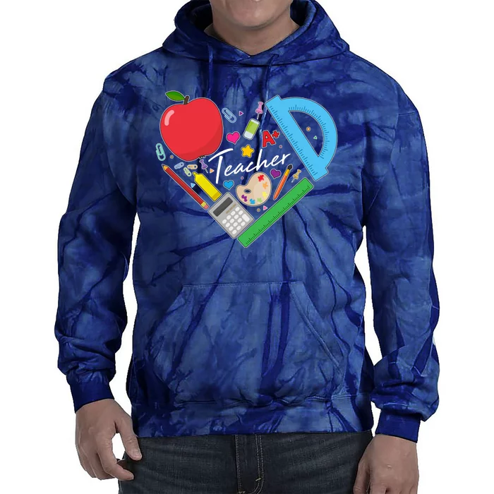 Cute Cool Teacher School Tools Heart Tie Dye Hoodie