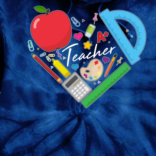 Cute Cool Teacher School Tools Heart Tie Dye Hoodie