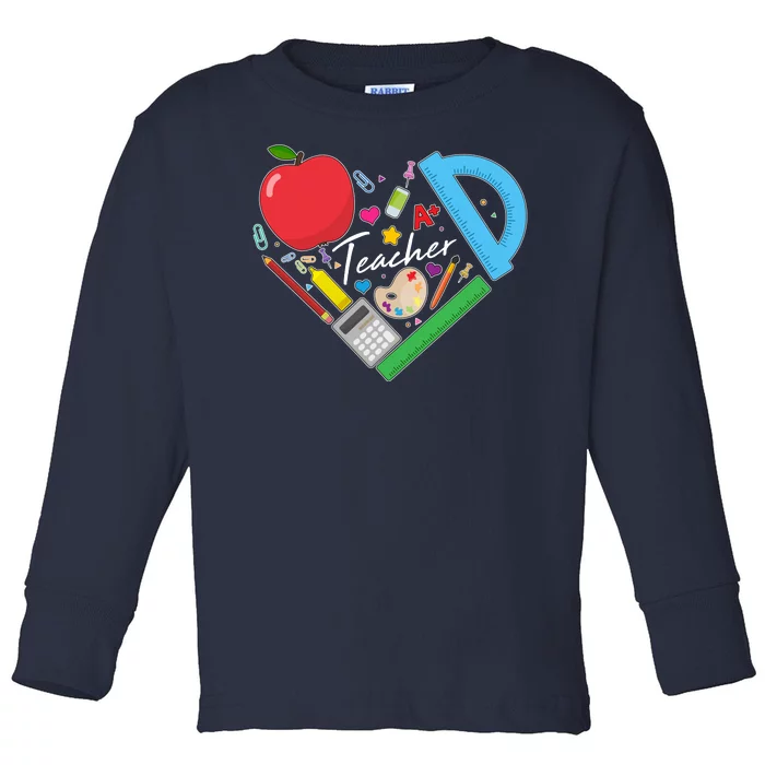 Cute Cool Teacher School Tools Heart Toddler Long Sleeve Shirt