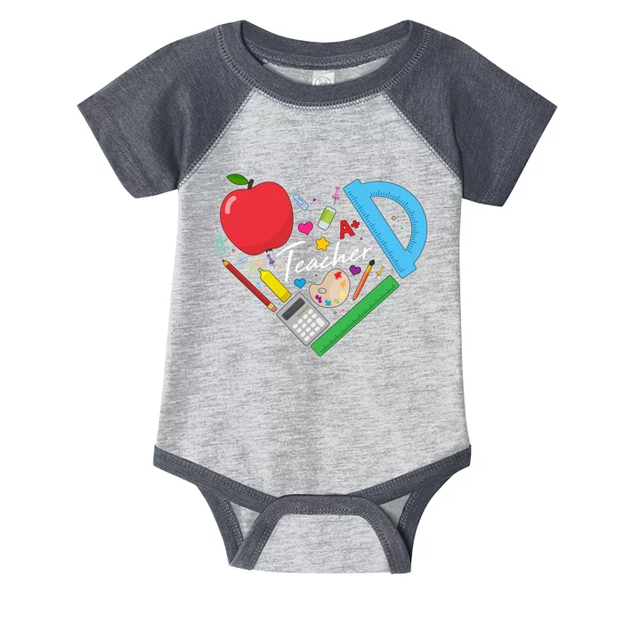 Cute Cool Teacher School Tools Heart Infant Baby Jersey Bodysuit