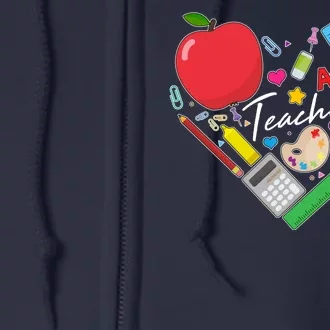 Cute Cool Teacher School Tools Heart Full Zip Hoodie