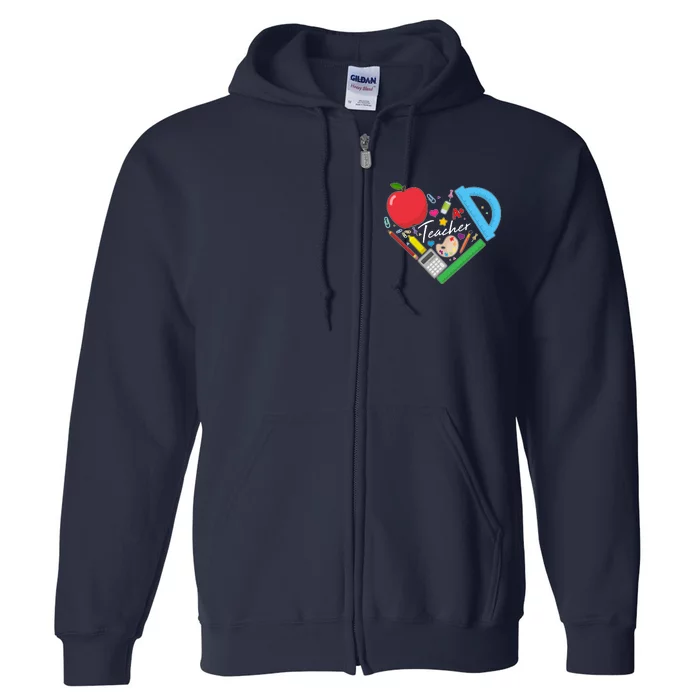 Cute Cool Teacher School Tools Heart Full Zip Hoodie