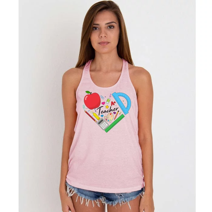 Cute Cool Teacher School Tools Heart Women's Knotted Racerback Tank