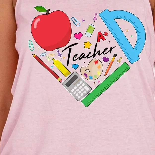 Cute Cool Teacher School Tools Heart Women's Knotted Racerback Tank