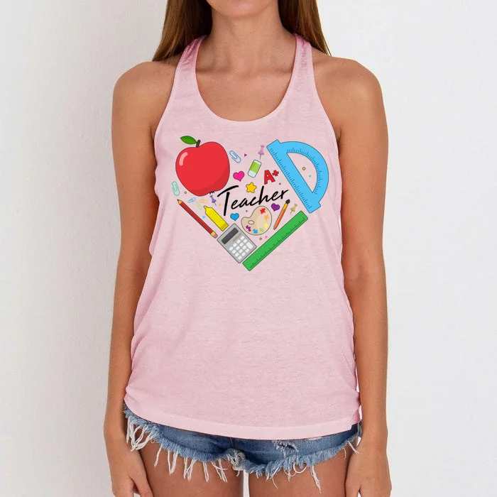 Cute Cool Teacher School Tools Heart Women's Knotted Racerback Tank