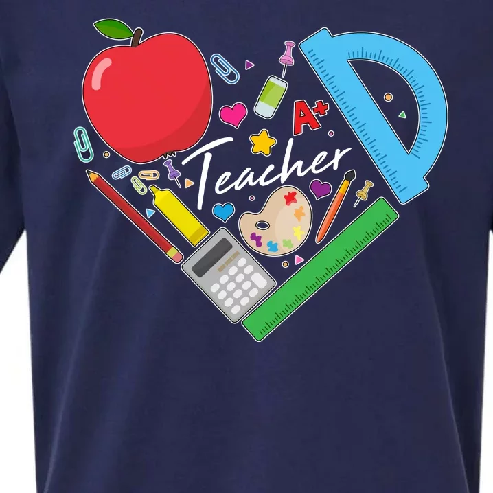 Cute Cool Teacher School Tools Heart Sueded Cloud Jersey T-Shirt