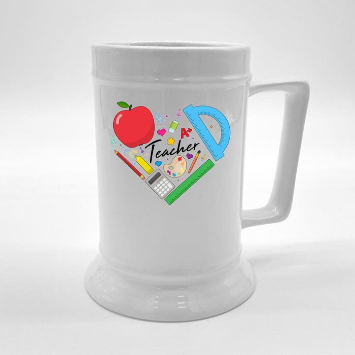 Cute Cool Teacher School Tools Heart Front & Back Beer Stein