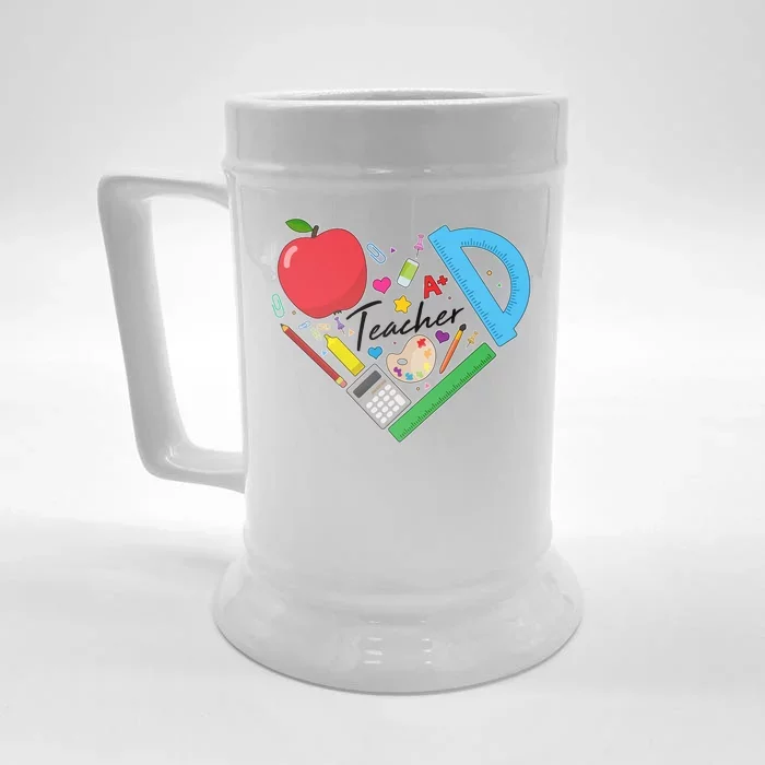 Cute Cool Teacher School Tools Heart Front & Back Beer Stein