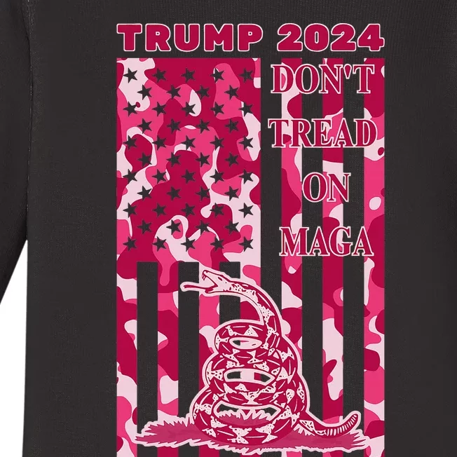 Camo Camouflage Trump 2024 Dont Tread On Maga Snake Baby Long Sleeve Bodysuit