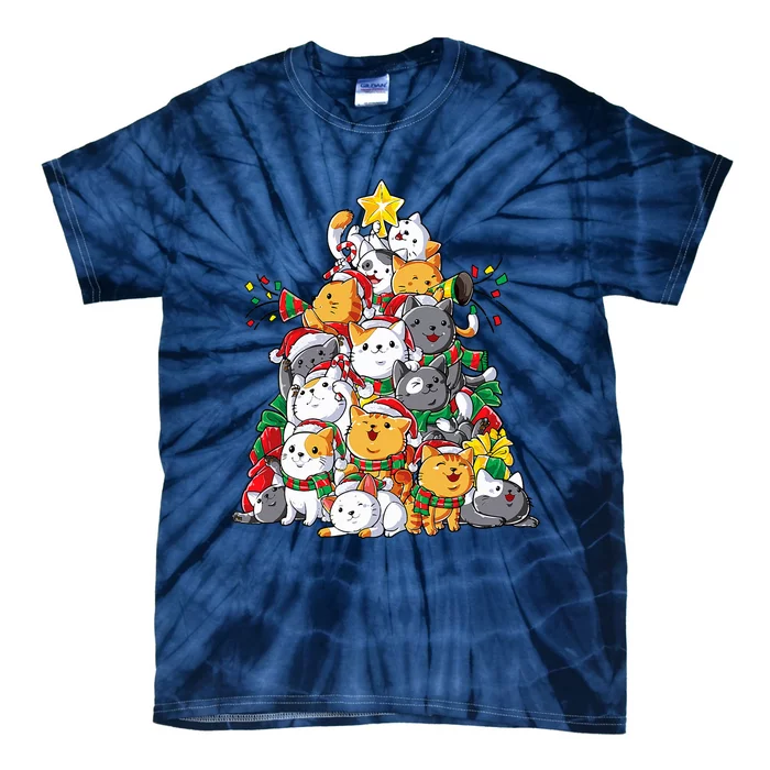 Cat Christmas Tree Xmas  Funny Meowy Catmas Santa Tie-Dye T-Shirt