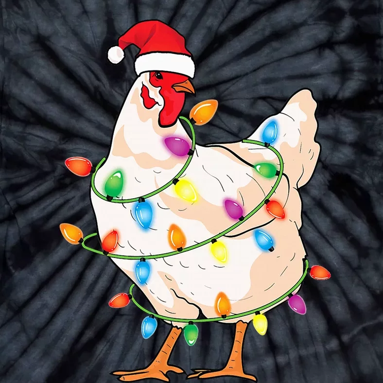 Chicken Christmas Tree With Santa Hat Farmer Funny Chicken Tie-Dye T-Shirt