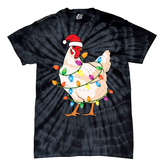 Chicken Christmas Tree With Santa Hat Farmer Funny Chicken Tie-Dye T-Shirt