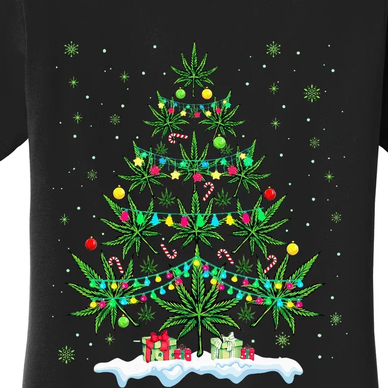 Cannabis Christmas Tree Xmas Funny Smoking Weed Marijuana Women's T-Shirt