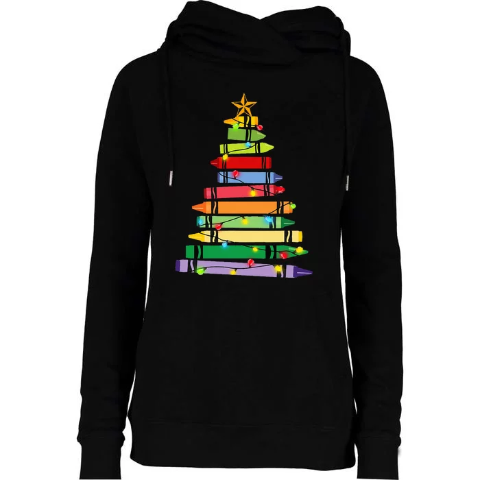 Christmas Crayon Tree Light Gifts for Teachers Womens Funnel Neck Pullover Hood