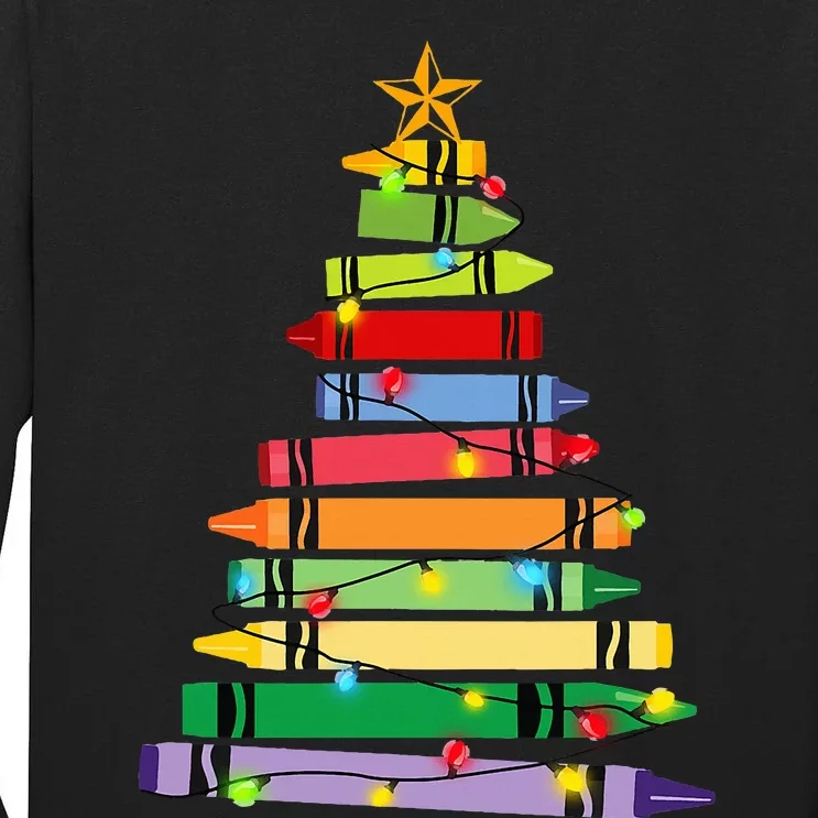 Christmas Crayon Tree Light Gifts for Teachers Tall Long Sleeve T-Shirt