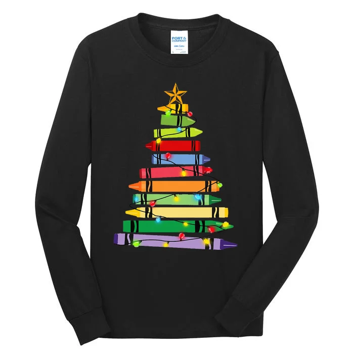 Christmas Crayon Tree Light Gifts for Teachers Tall Long Sleeve T-Shirt