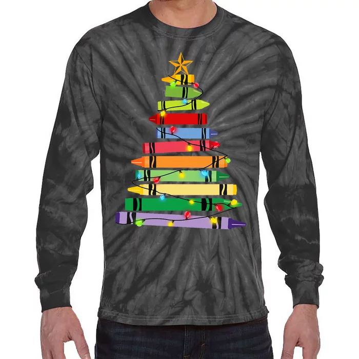 Christmas Crayon Tree Light Gifts for Teachers Tie-Dye Long Sleeve Shirt