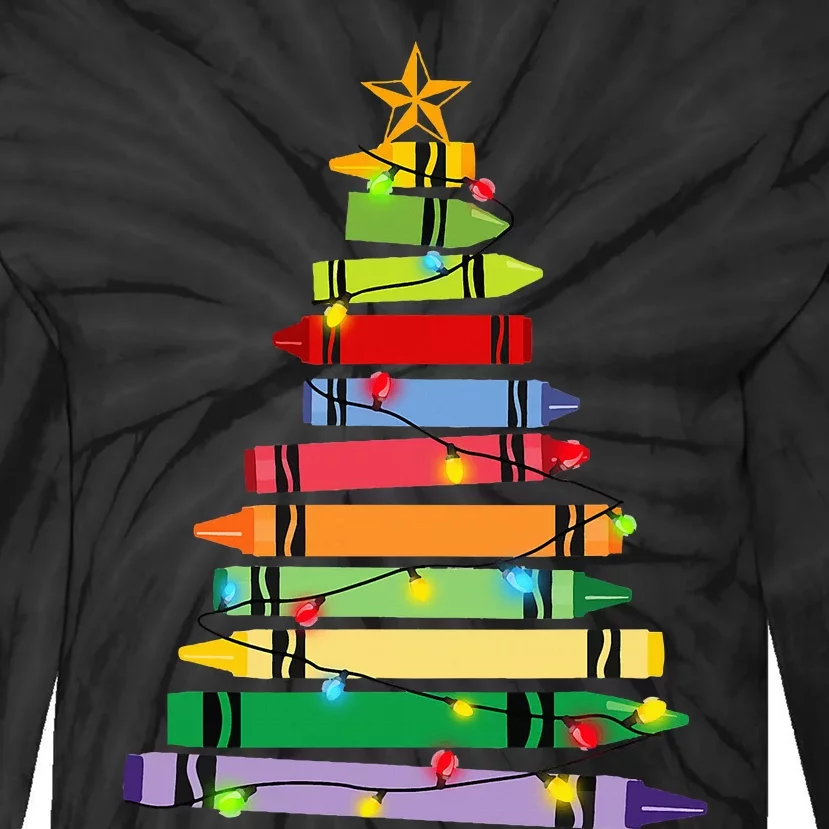 Christmas Crayon Tree Light Gifts for Teachers Tie-Dye Long Sleeve Shirt