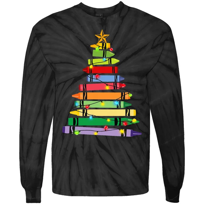 Christmas Crayon Tree Light Gifts for Teachers Tie-Dye Long Sleeve Shirt