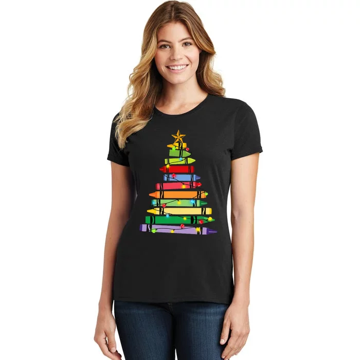 Christmas Crayon Tree Light Gifts for Teachers Women's T-Shirt