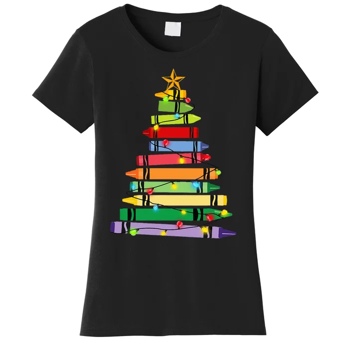 Christmas Crayon Tree Light Gifts for Teachers Women's T-Shirt