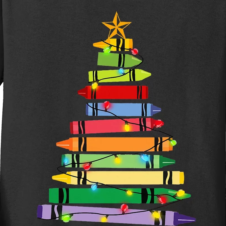 Christmas Crayon Tree Light Gifts for Teachers Kids Long Sleeve Shirt