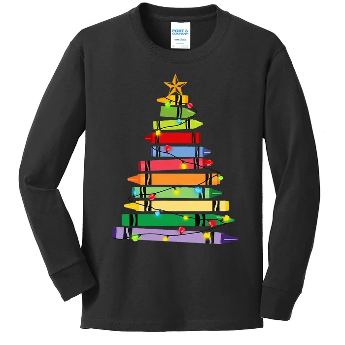 Christmas Crayon Tree Light Gifts for Teachers Kids Long Sleeve Shirt