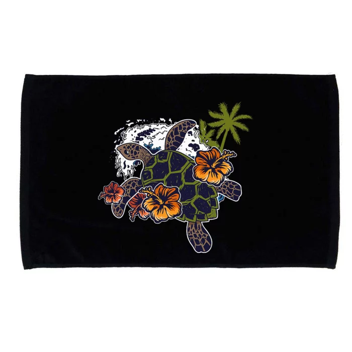 Colorful Cute Turtle Hawaiian Flowers Sea Turtle Floral Microfiber Hand Towel