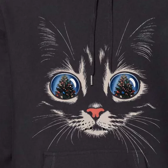 Cat Christmas Tree Reflection Premium Hoodie