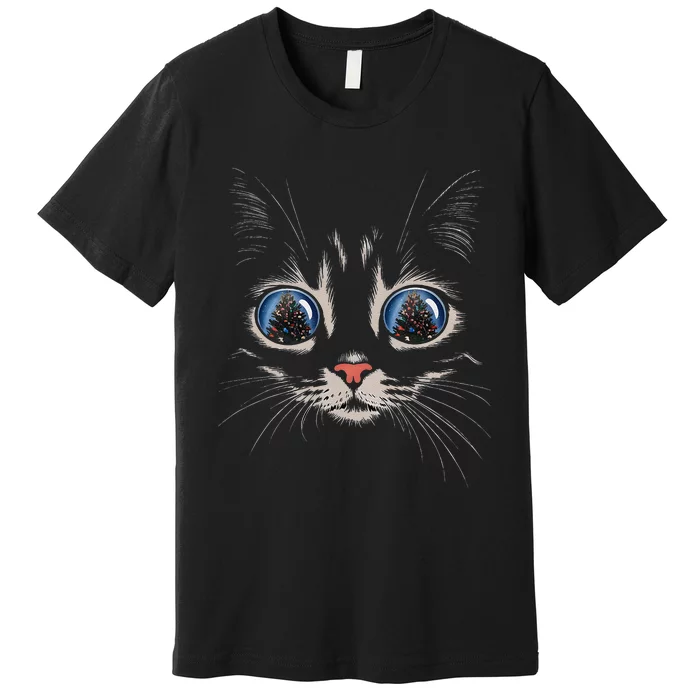 Cat Christmas Tree Reflection Premium T-Shirt