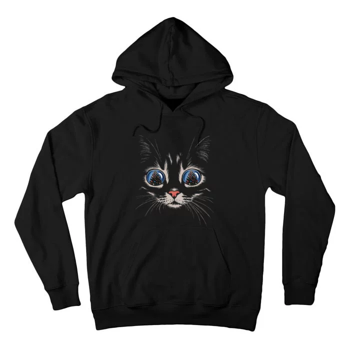 Cat Christmas Tree Reflection Tall Hoodie