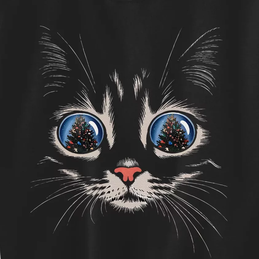 Cat Christmas Tree Reflection Kids Sweatshirt