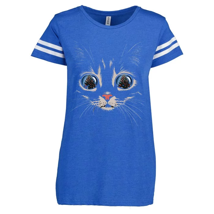 Cat Christmas Tree Reflection Enza Ladies Jersey Football T-Shirt