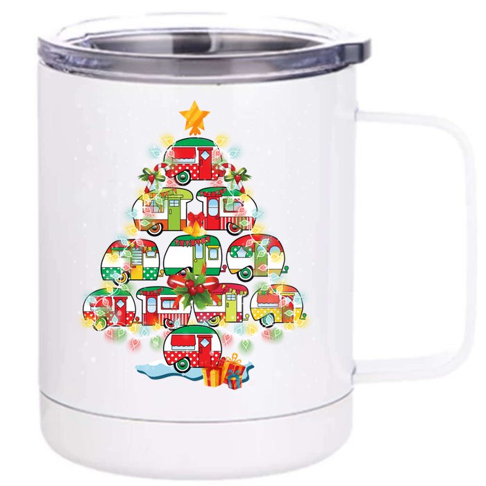 Campers Christmas Tree Xmas Lights Decorative Christmas Gift Front & Back 12oz Stainless Steel Tumbler Cup