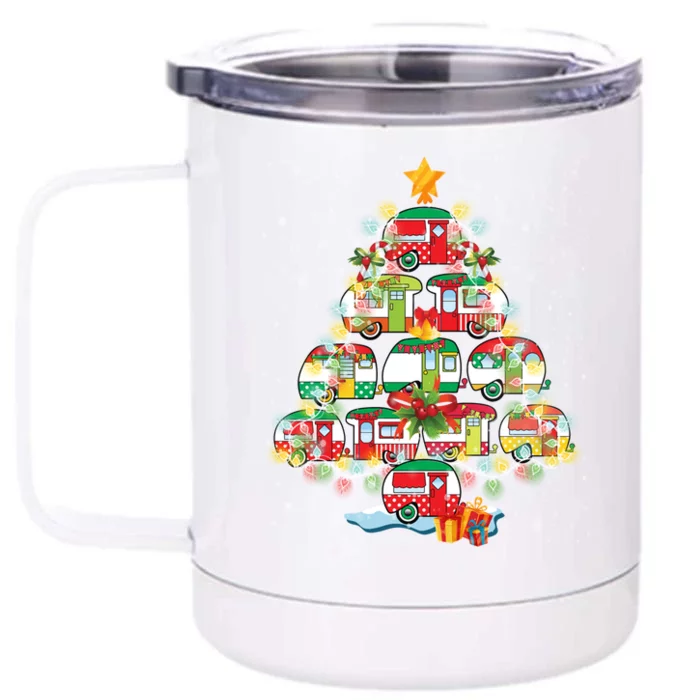 Campers Christmas Tree Xmas Lights Decorative Christmas Gift Front & Back 12oz Stainless Steel Tumbler Cup