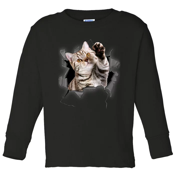 Cute Cat Torn Cloth Funny For Cat Lover Cat Mom Cat Dad Toddler Long Sleeve Shirt