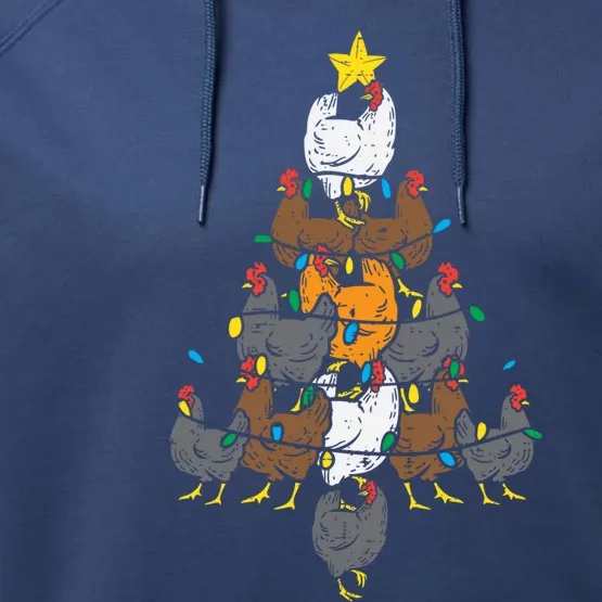 Chicken Christmas Tree Hen Farm Xmas Pajamas Pjs Farmer Cool Gift Performance Fleece Hoodie