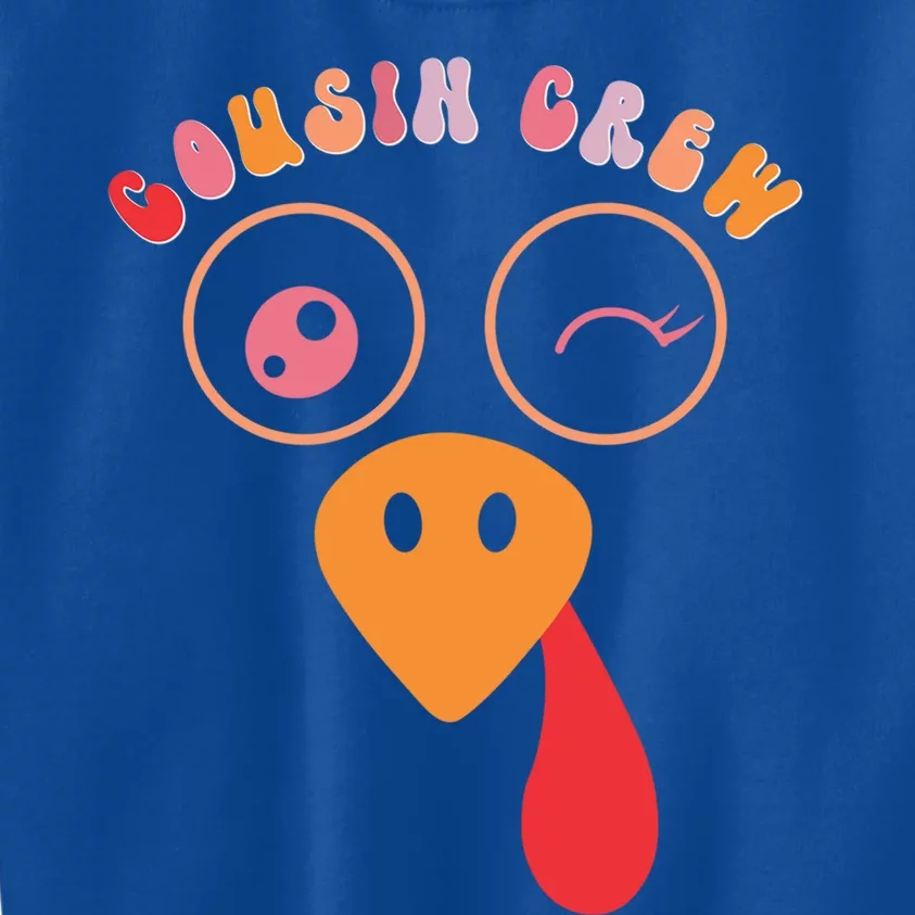 Cousin Crew Turkey Cute Retro Groovy Sunglasses Thanksgiving Gift Kids Sweatshirt