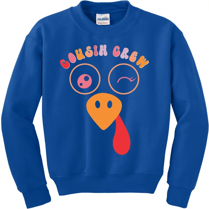 Cousin Crew Turkey Cute Retro Groovy Sunglasses Thanksgiving Gift Kids Sweatshirt