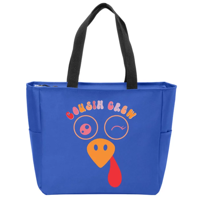 Cousin Crew Turkey Cute Retro Groovy Sunglasses Thanksgiving Gift Zip Tote Bag