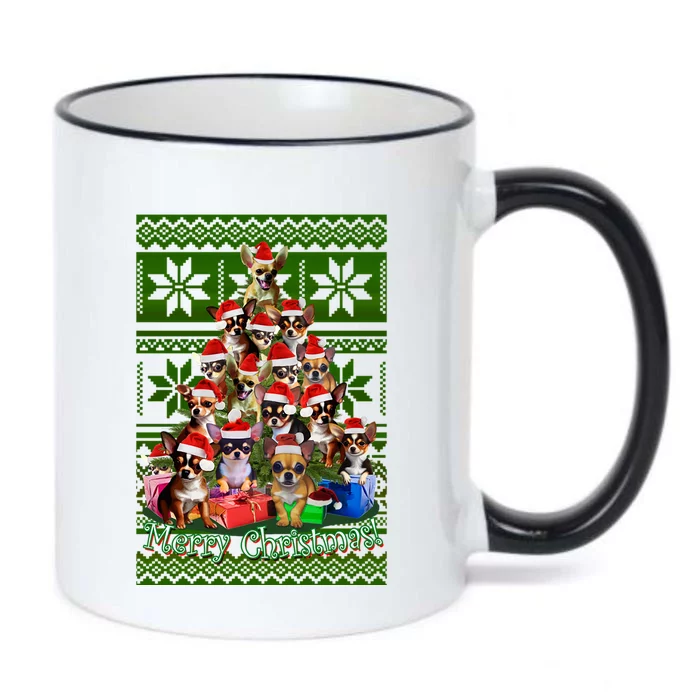 Chihuahua Christmas Tree Ugly Sweater Funny Gift Black Color Changing Mug