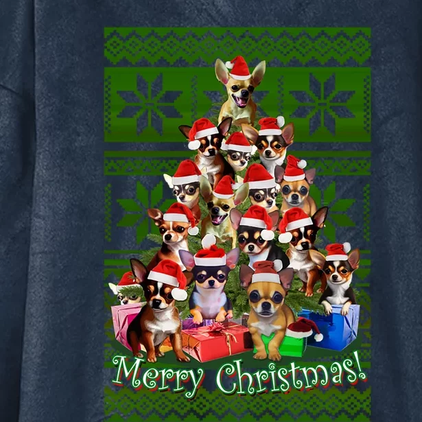 Chihuahua Christmas Tree Ugly Sweater Funny Gift Hooded Wearable Blanket