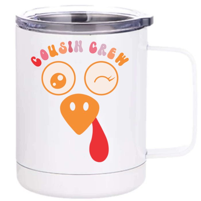 Cousin Crew Turkey Face Family Thanksgiving Pajamas Matching Gift Front & Back 12oz Stainless Steel Tumbler Cup