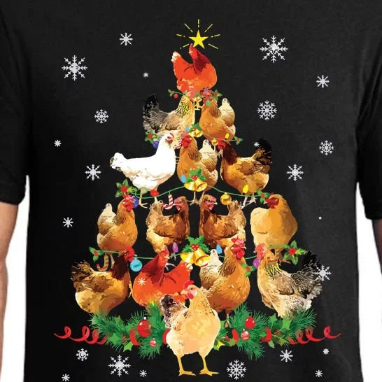 Chicken Christmas Tree Lights Love Chicken Farmer Christmas Pajama Set