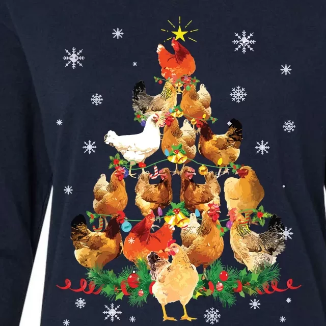 Chicken Christmas Tree Lights Love Chicken Farmer Christmas Womens Cotton Relaxed Long Sleeve T-Shirt